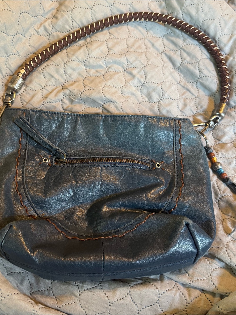 The Sak Leather Hobo Bag Blue Shoulder Purse Woven Strap Boho‎ Slouchy Indie